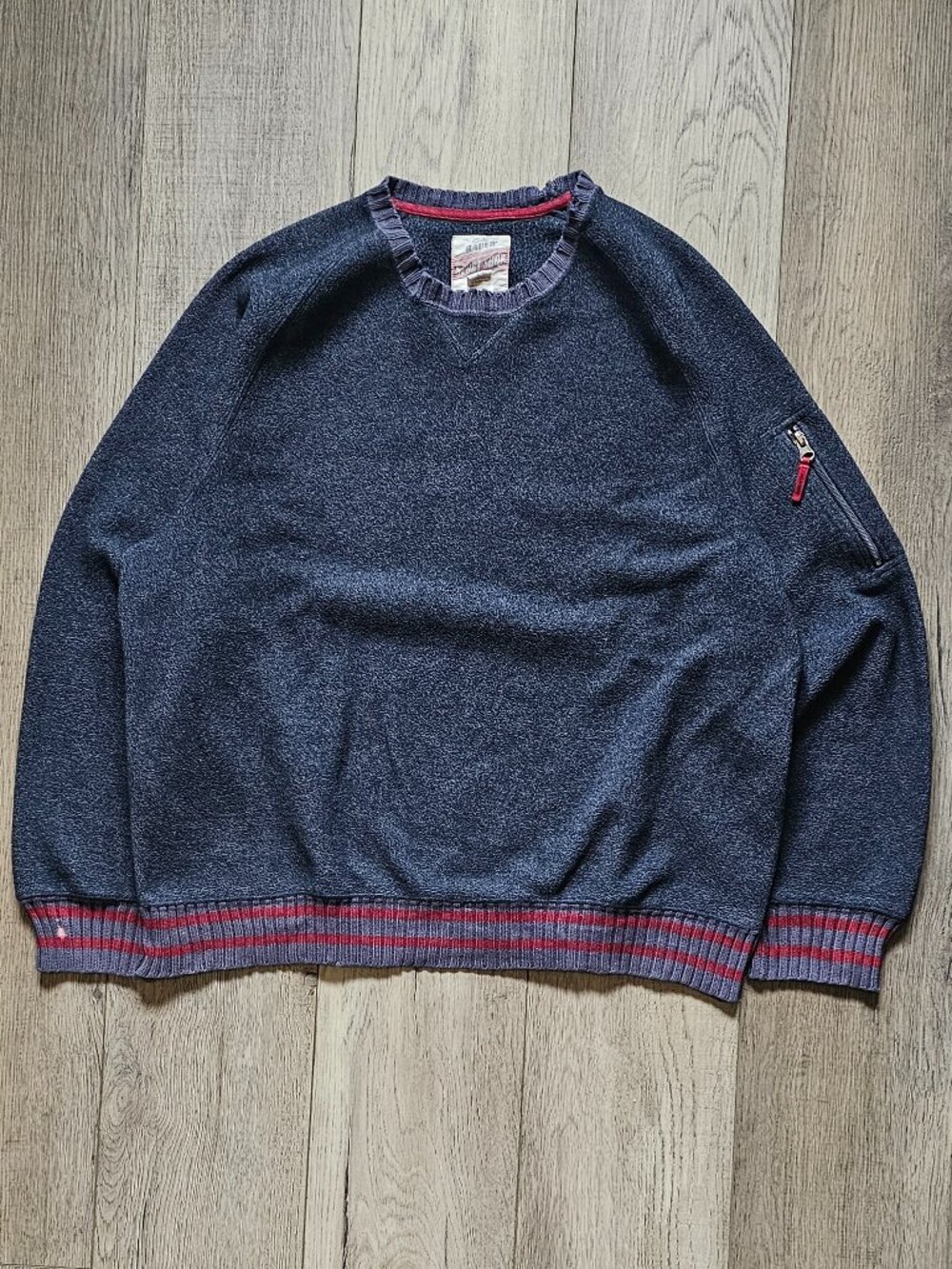 Eddie Bauer Vintage Sport Shop Fleece Crewneck Sweater Mens Large Navy Blue Red